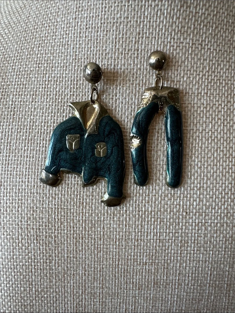 Vintage Enamel Jacket & Pants Dangle Earrings